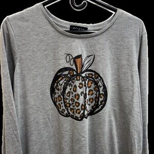 Pumpkin Fall Thanksgiving Gray 3/4 Long Sleeve Top